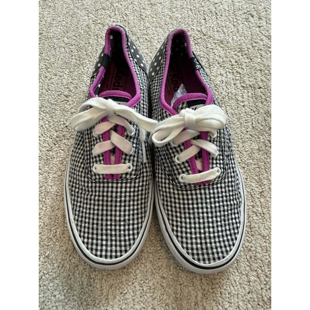 Pre-Loved Keds Champion Gingham +‎ Polka Dots – Cute Purple Vibes, Light Wear ✨